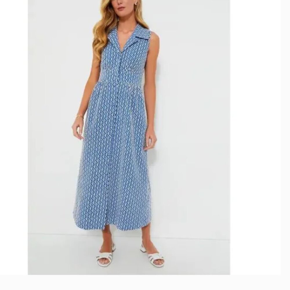 NEW Tuckernuck Pomander Place Blue eyelet Noelle dress sleeveless white Maxi mid - Picture 3 of 7